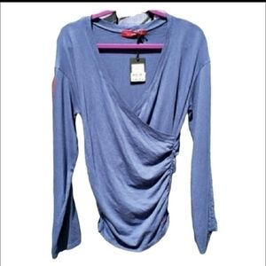 Philanthropy Silky Soft Blue Cotton Blend Ruching Long Sleeve Blouse‎ Small NWT